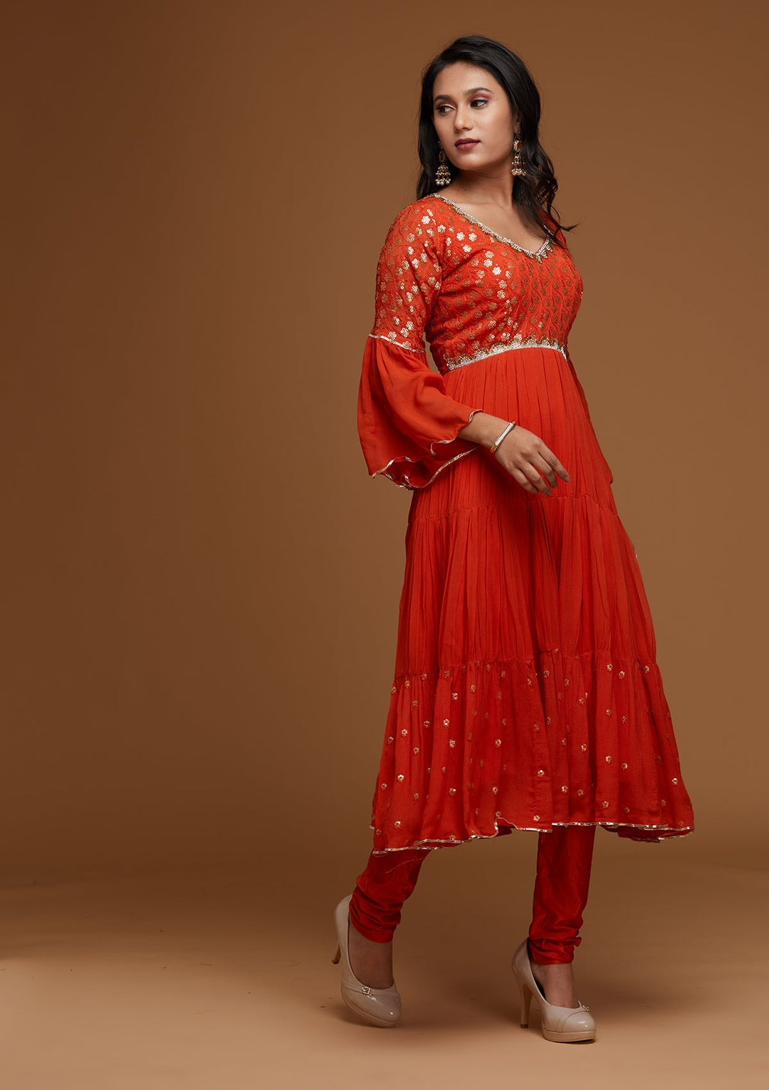 Orange Zariwork Georgette Designer Salwar Suit - Koskii