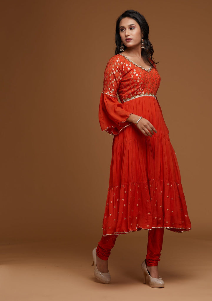 Orange Zariwork Georgette Designer Salwar Suit - Koskii