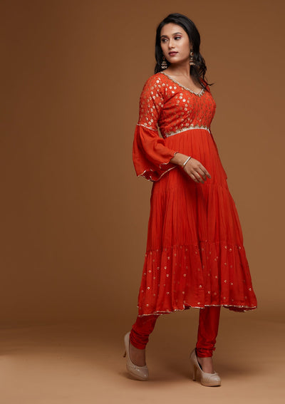 Orange Zariwork Georgette Designer Salwar Suit - Koskii