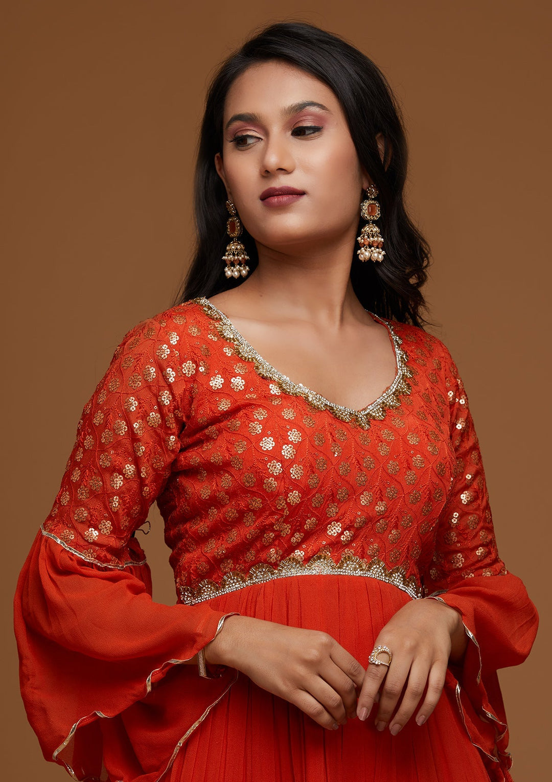 Orange Zariwork Georgette Designer Salwar Suit - Koskii
