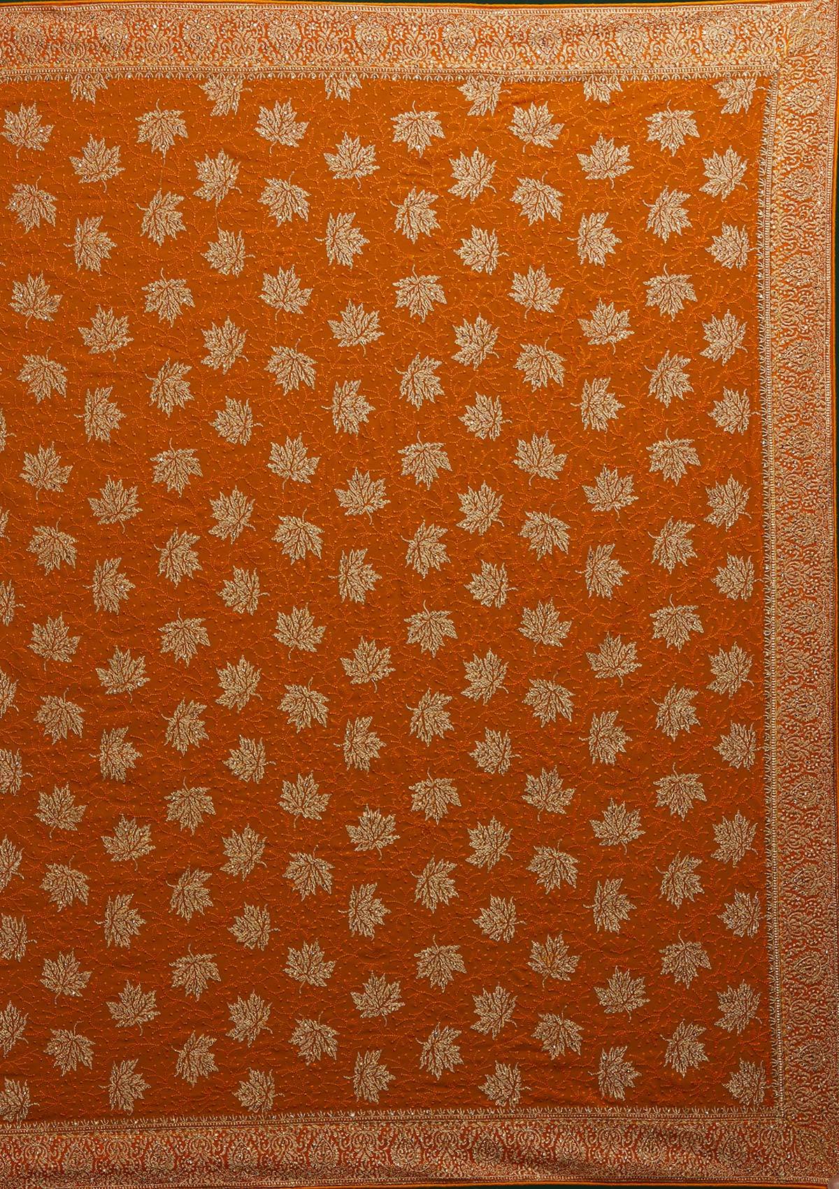 Orange Zariwork Georgette Designer Saree - Koskii