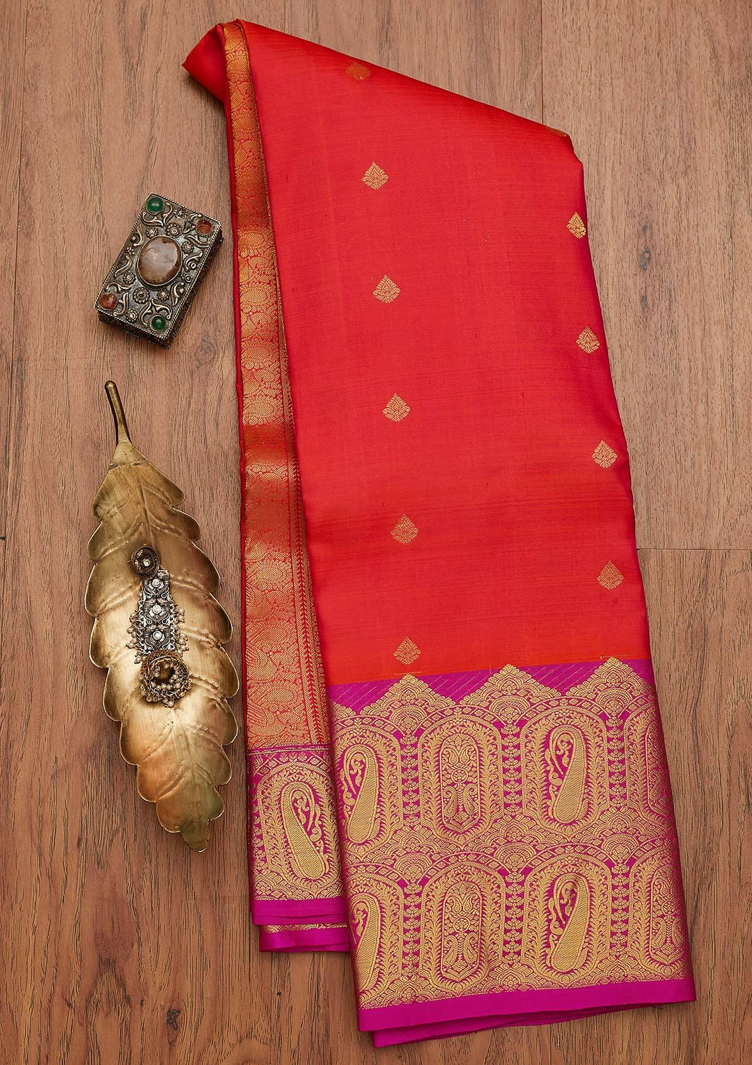 Orange Zariwork Pure Silk Designer Saree - koskii