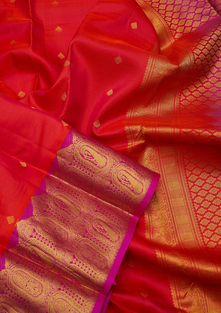 Orange Zariwork Pure Silk Designer Saree - koskii