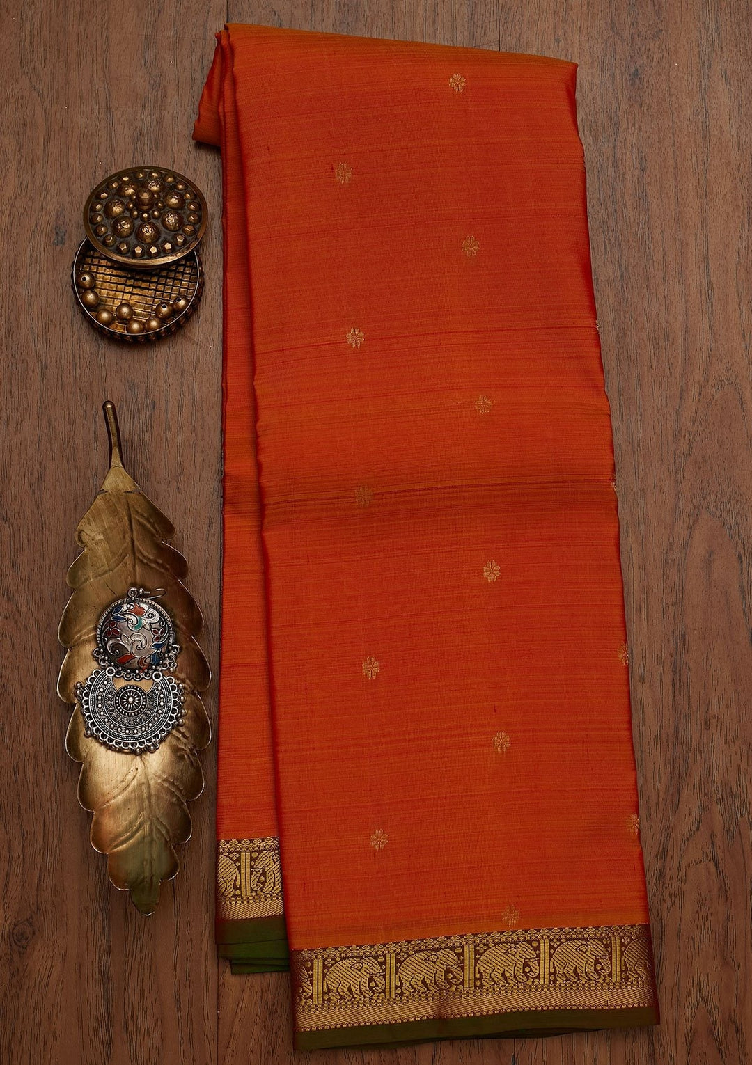 Orange Zariwork Pure Silk Designer Saree - koskii