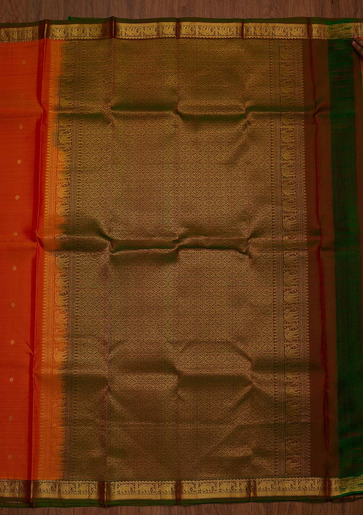 Orange Zariwork Pure Silk Designer Saree - koskii