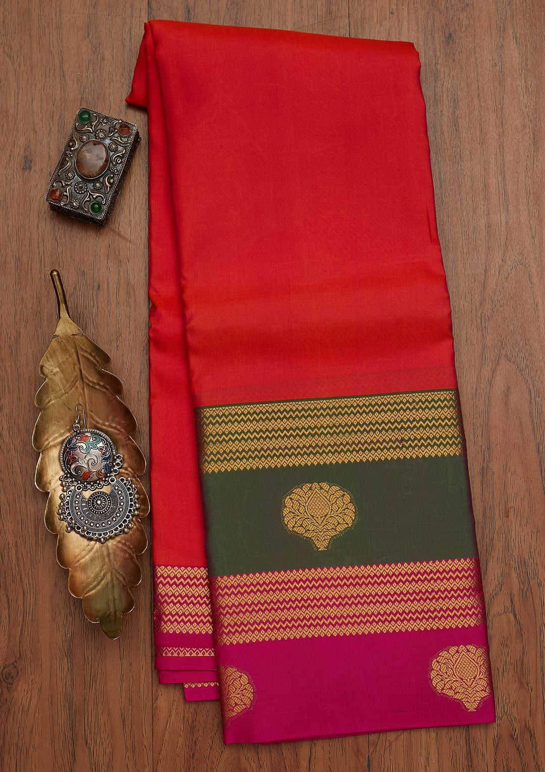 Orange Zariwork Pure Silk Designer Saree - koskii