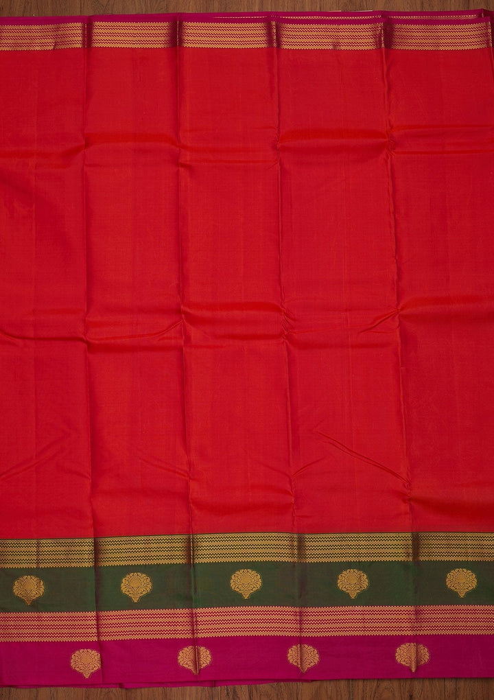 Orange Zariwork Pure Silk Designer Saree - koskii