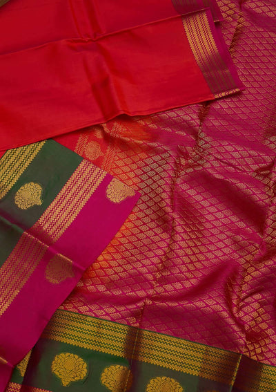 Orange Zariwork Pure Silk Designer Saree - koskii