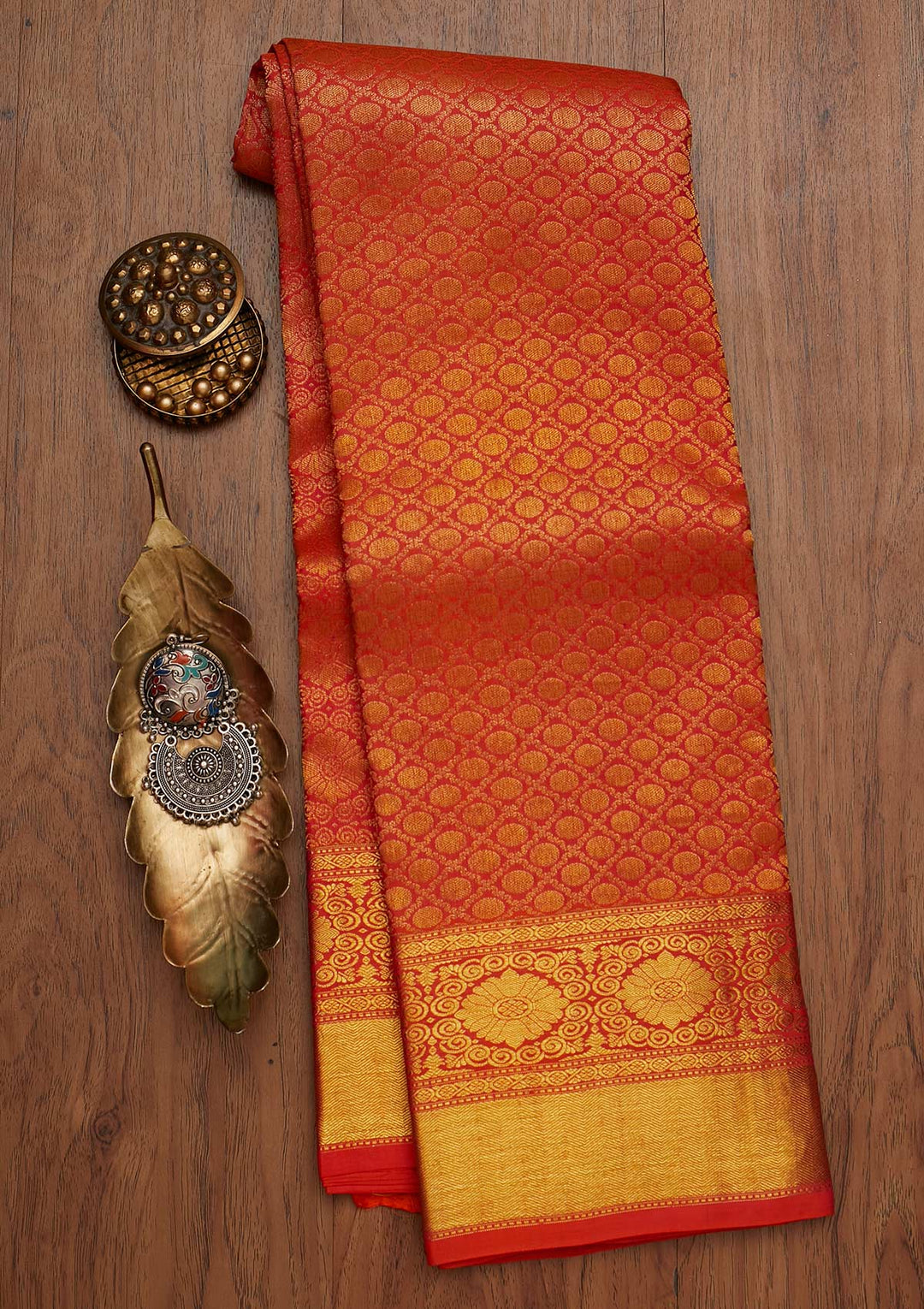 Orange Zariwork Pure Silk Designer Saree - koskii