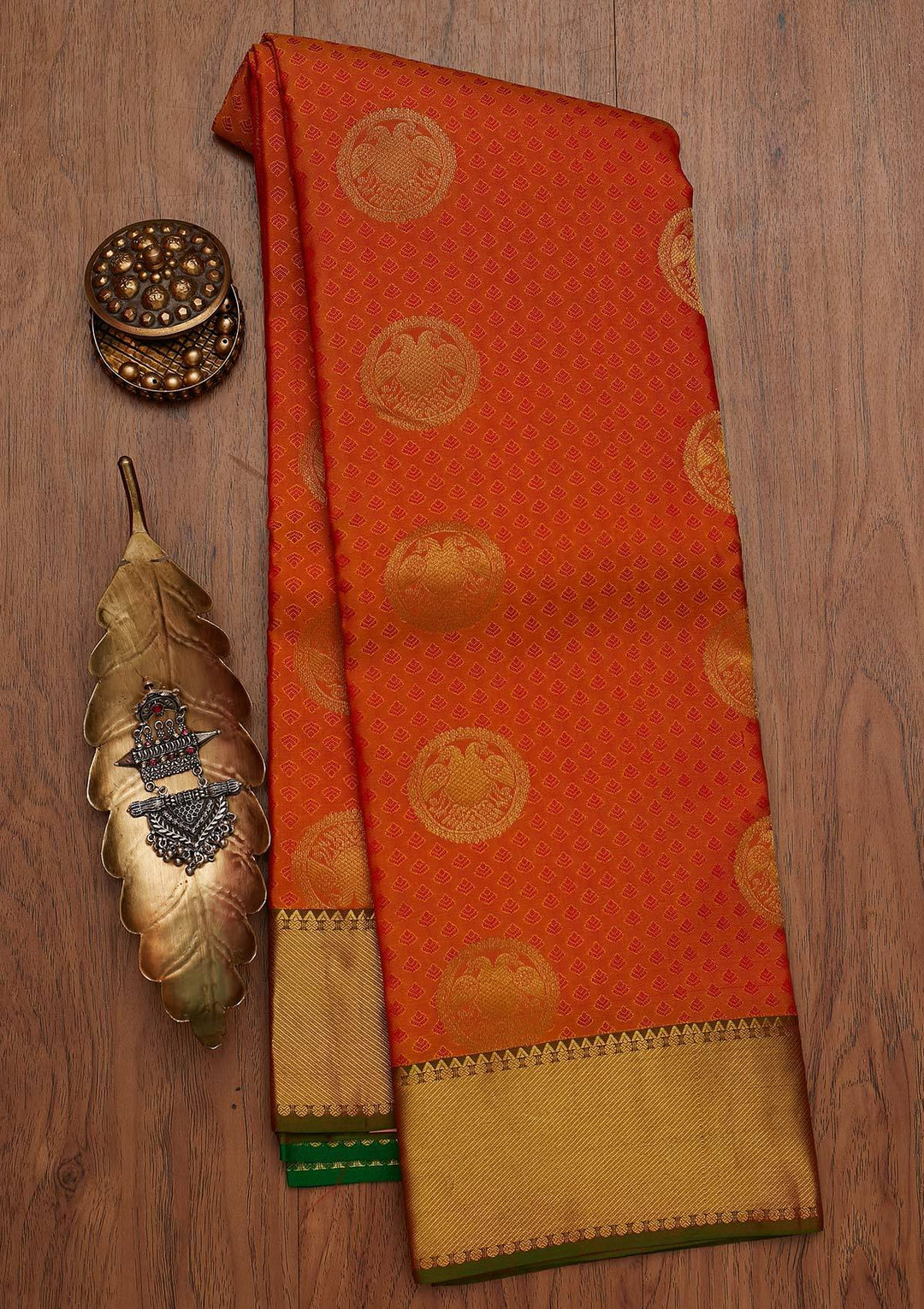 Orange Zariwork Pure Silk Designer Saree - koskii