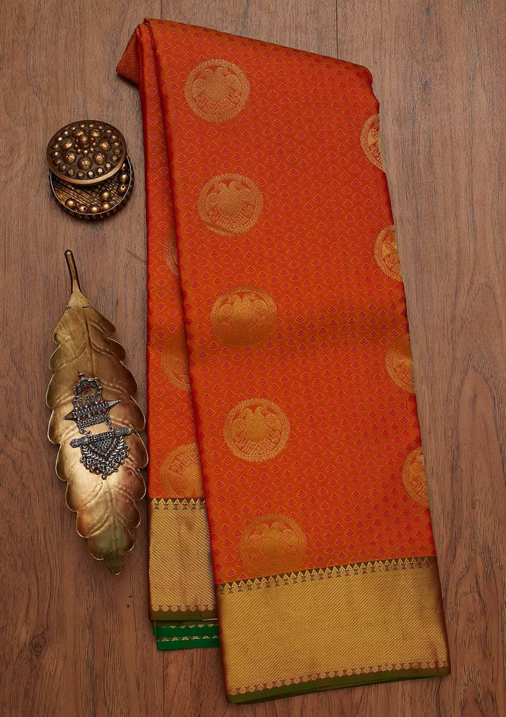 Orange Zariwork Pure Silk Designer Saree - koskii
