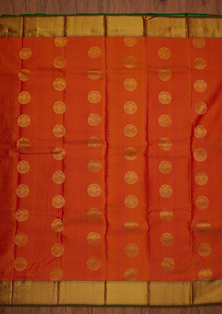Orange Zariwork Pure Silk Designer Saree - koskii