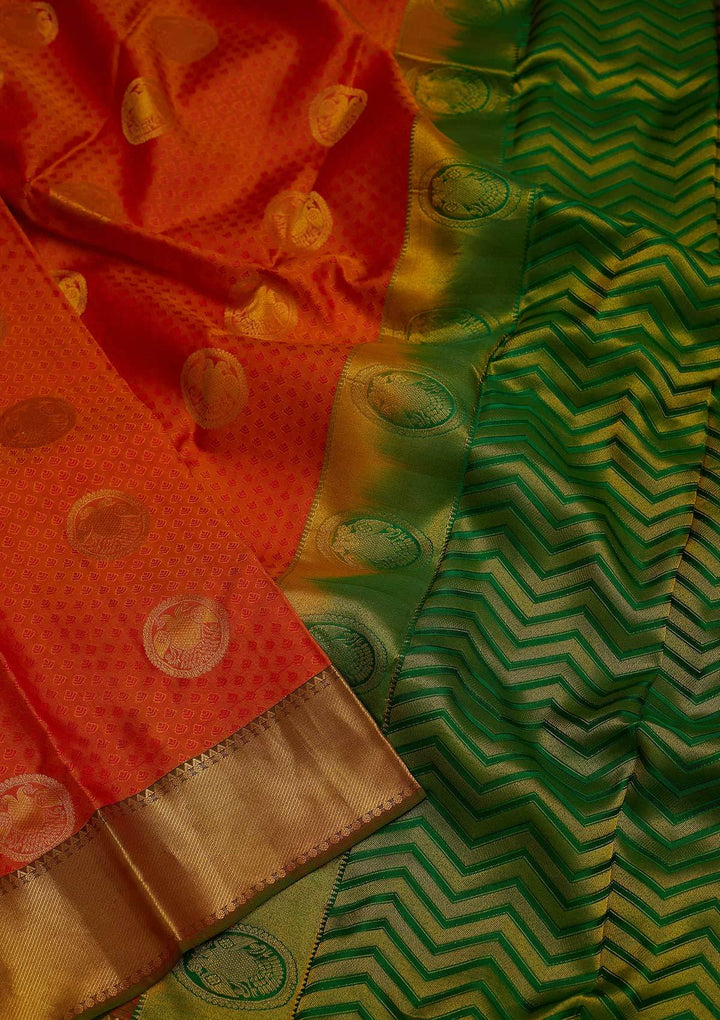 Orange Zariwork Pure Silk Designer Saree - koskii