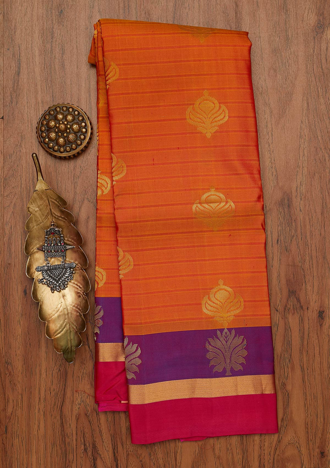 Orange Zariwork Pure Silk Designer Saree - koskii