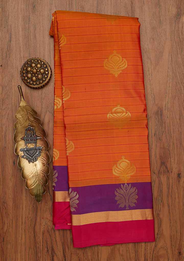 Orange Zariwork Pure Silk Designer Saree - koskii