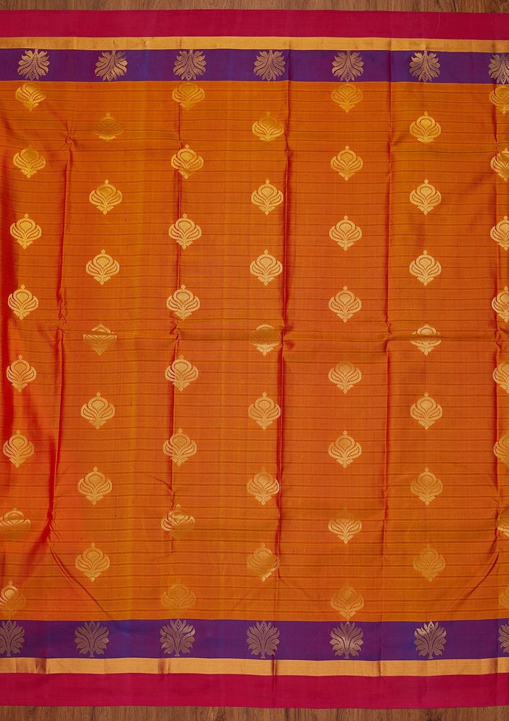 Orange Zariwork Pure Silk Designer Saree - koskii