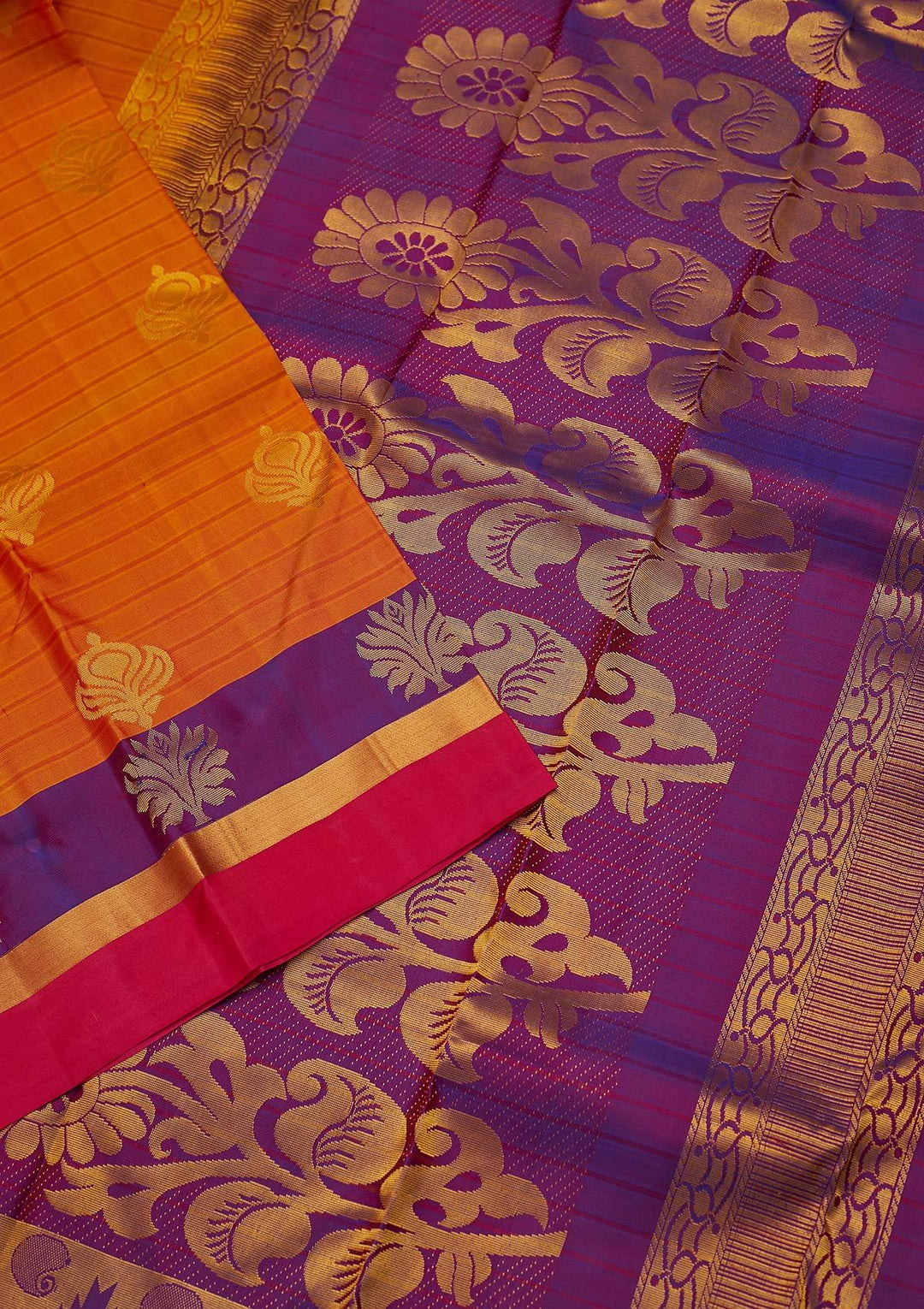 Orange Zariwork Pure Silk Designer Saree - koskii