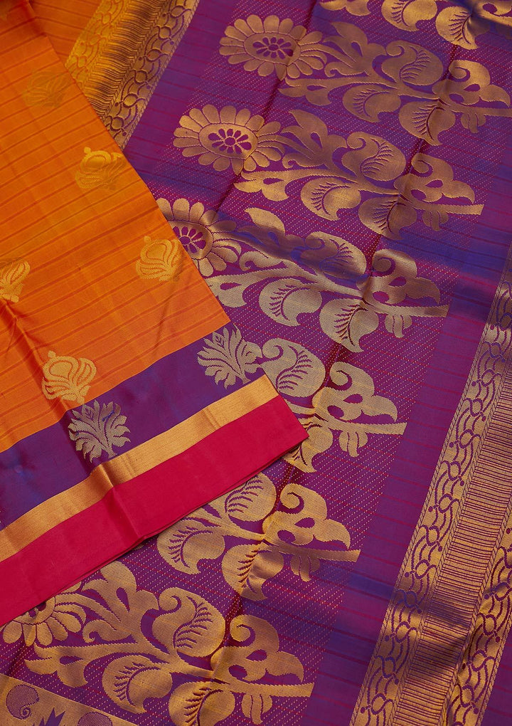Orange Zariwork Pure Silk Designer Saree - koskii