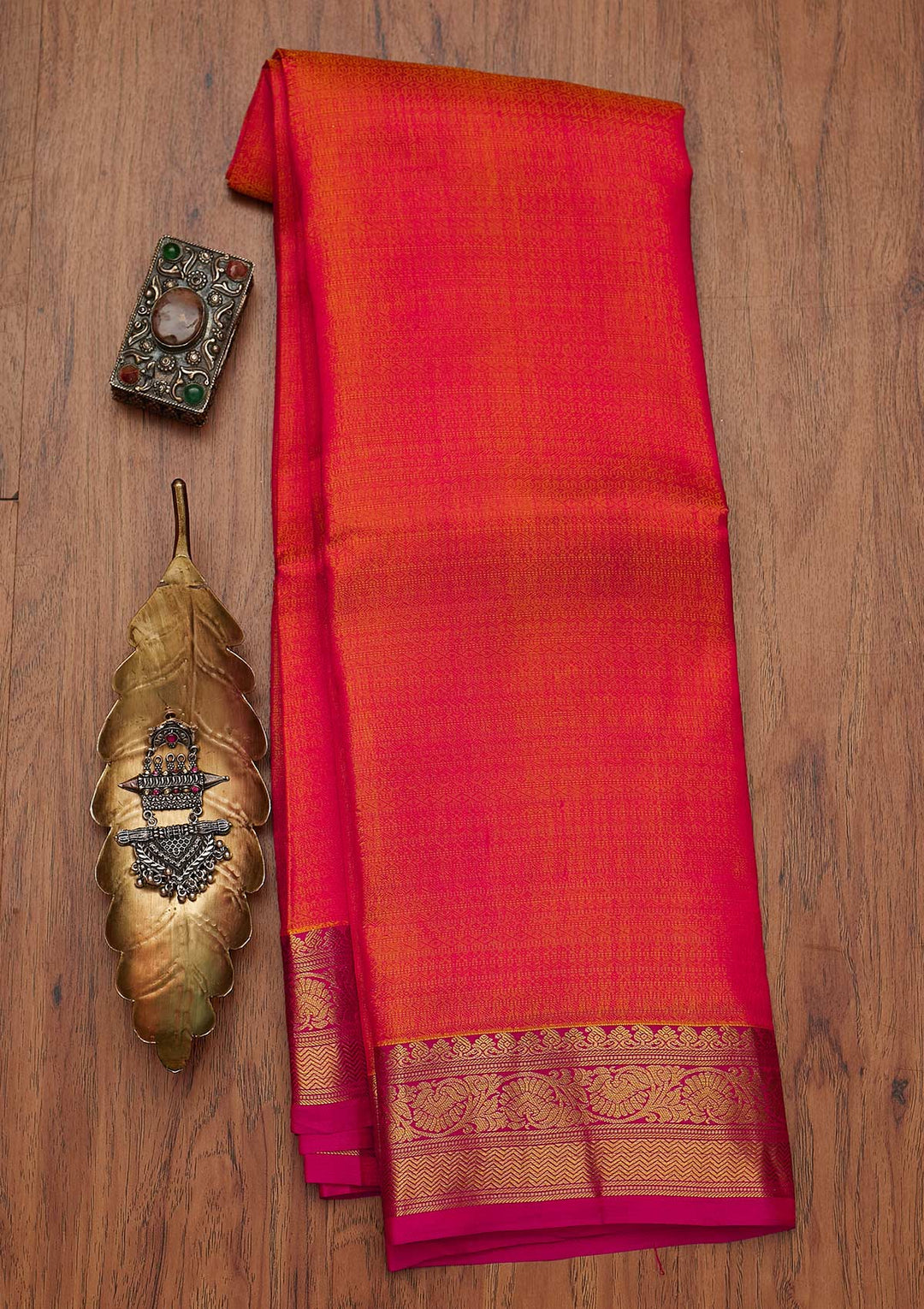 Orange Zariwork Pure Silk Designer Saree - koskii