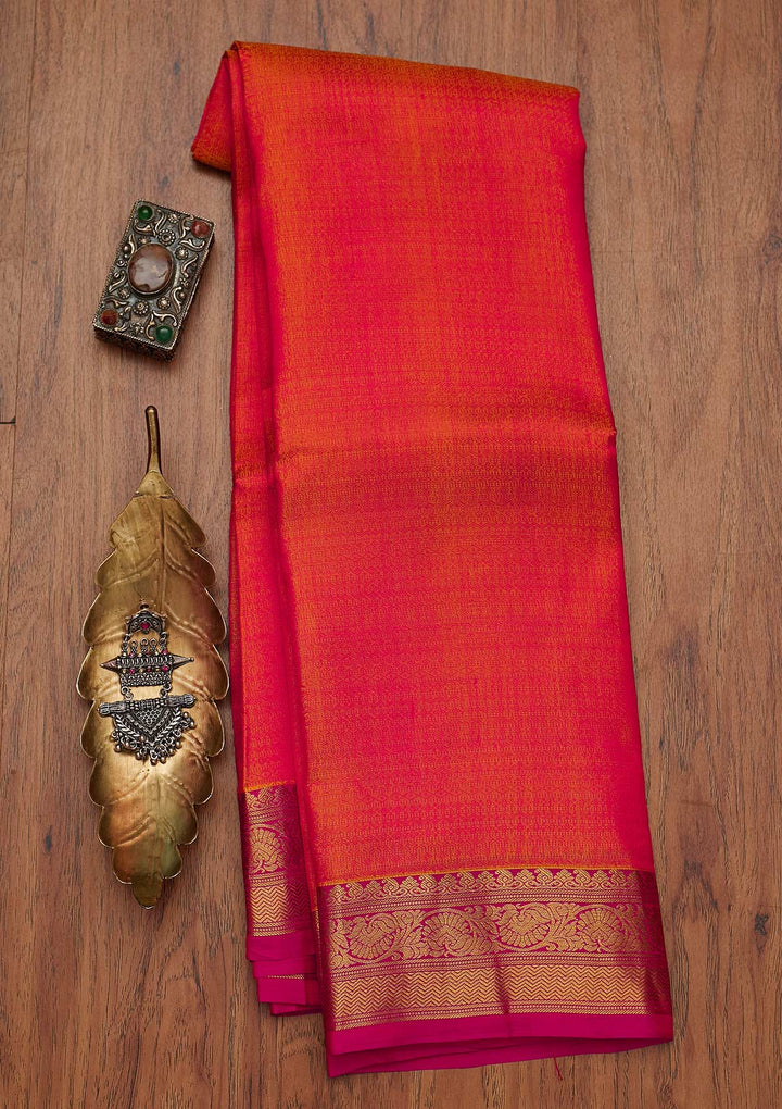 Orange Zariwork Pure Silk Designer Saree - koskii