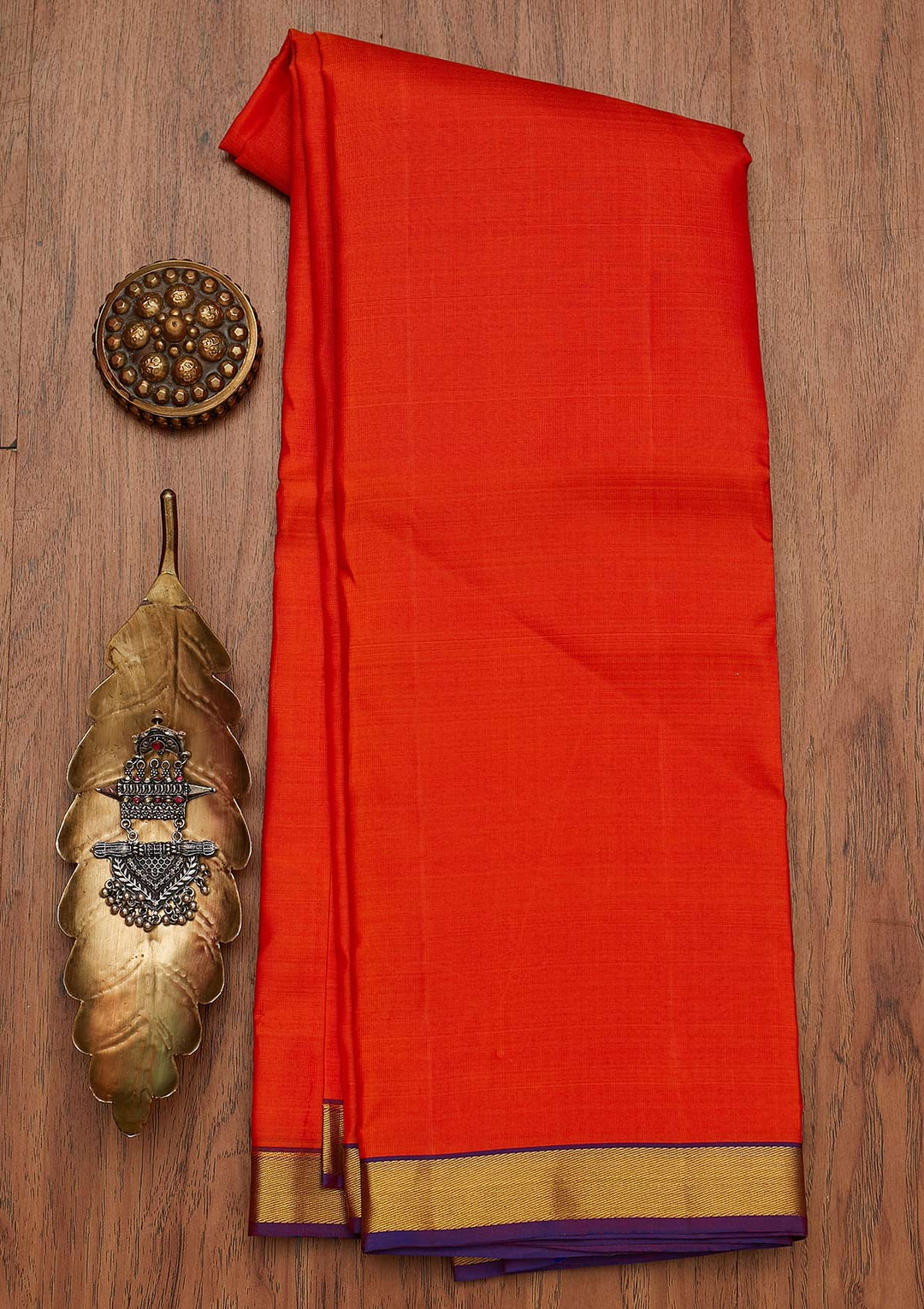 Orange Zariwork Pure Silk Designer Saree - koskii