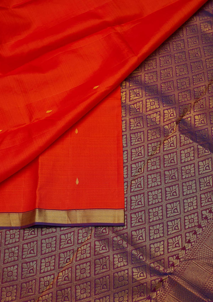 Orange Zariwork Pure Silk Designer Saree - koskii