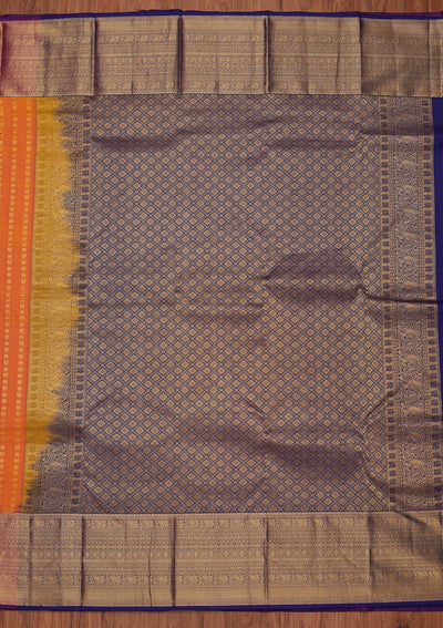 Orange Zariwork Pure Silk Designer Unstitched Saree - Koskii
