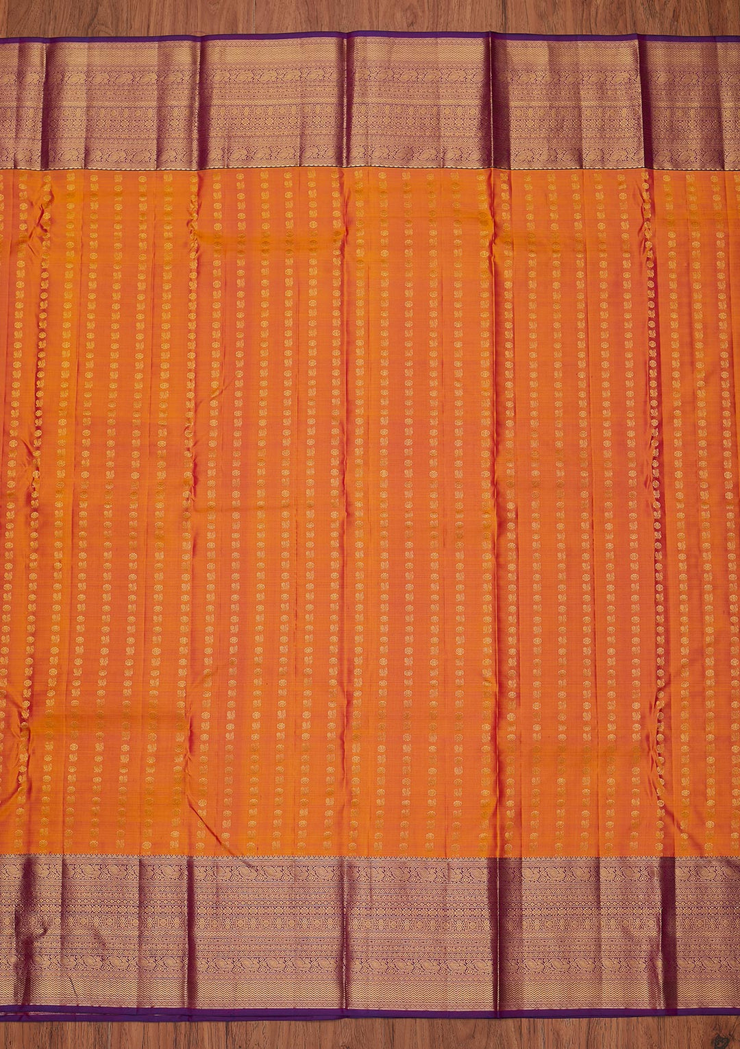 Orange Zariwork Pure Silk Designer Unstitched Saree - Koskii