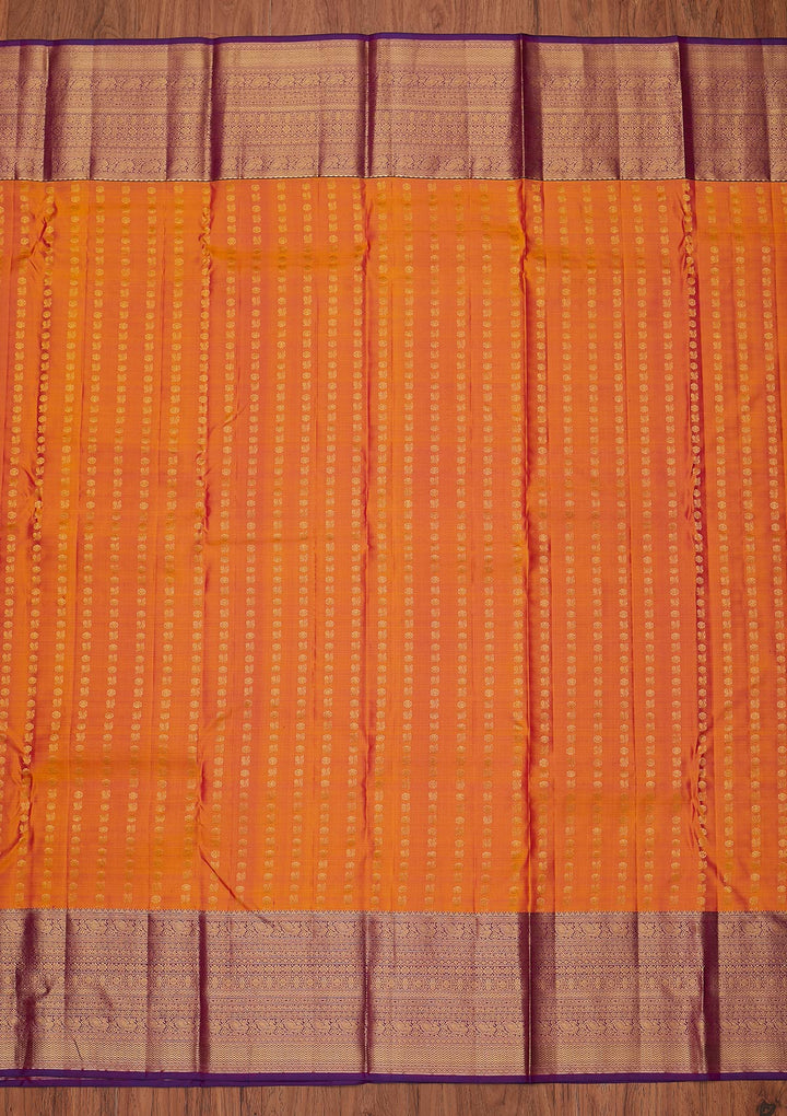 Orange Zariwork Pure Silk Designer Unstitched Saree - Koskii