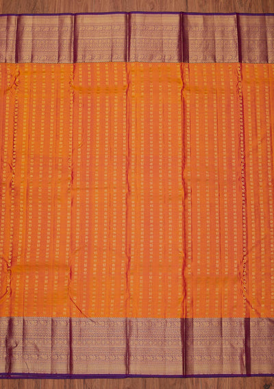 Orange Zariwork Pure Silk Designer Unstitched Saree - Koskii
