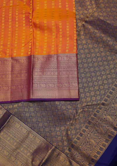Orange Zariwork Pure Silk Designer Unstitched Saree - Koskii