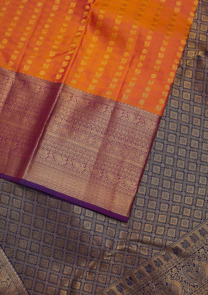 Orange Zariwork Pure Silk Designer Unstitched Saree - Koskii