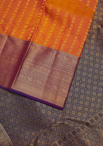 Orange Zariwork Pure Silk Designer Unstitched Saree - Koskii