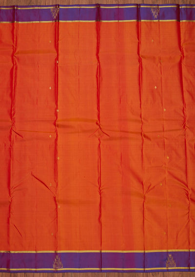 Orange Zariwork Pure Silk Designer Unstitched Saree - Koskii