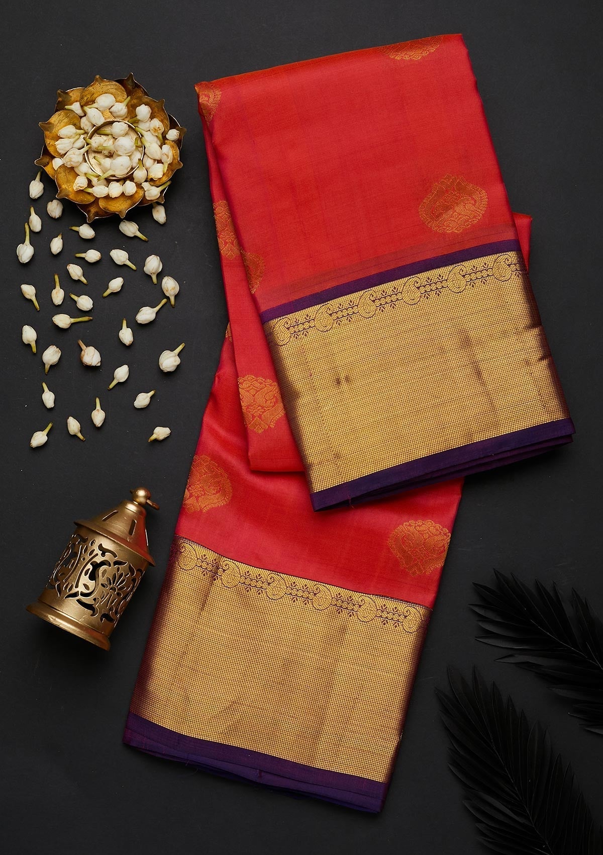 Orange Zariwork Pure Silk Designer Saree - Koskii