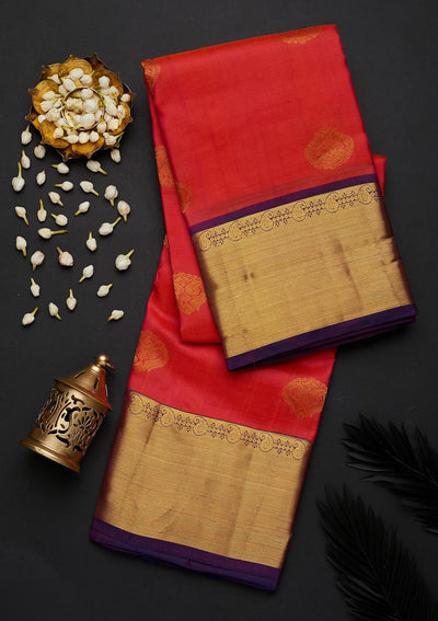 Orange Zariwork Pure Silk Designer Saree - Koskii