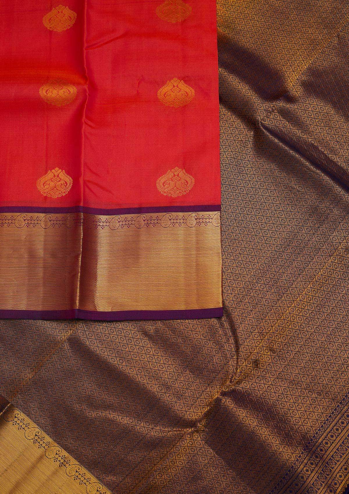 Orange Zariwork Pure Silk Designer Saree - Koskii