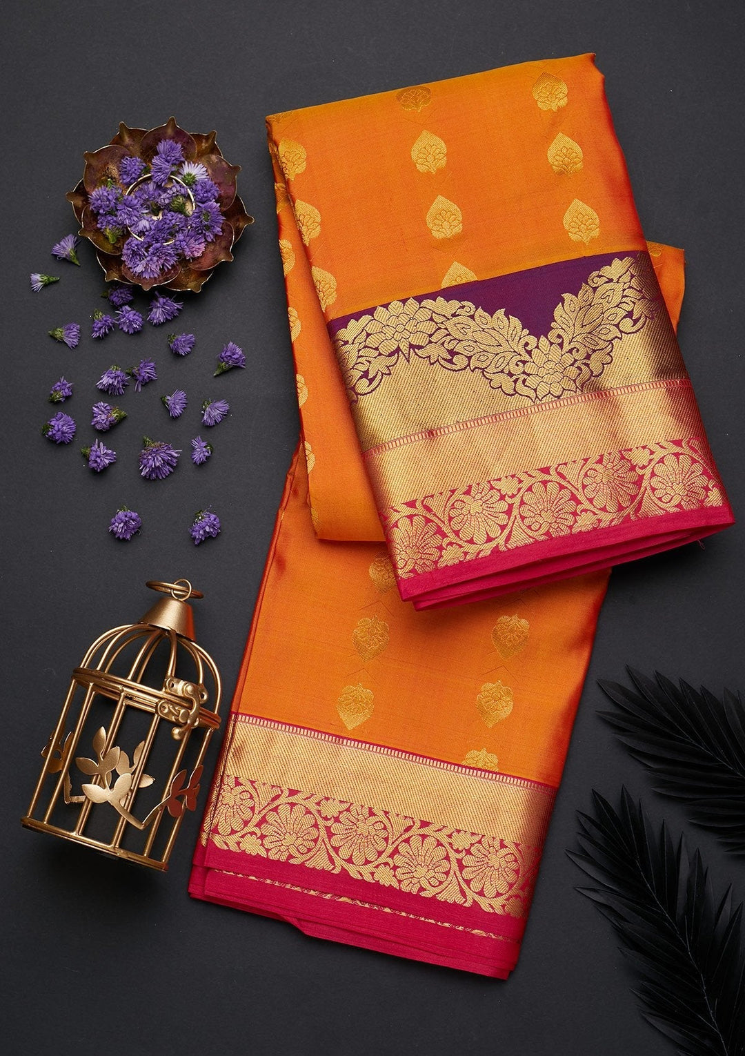 Orange Zariwork Pure Silk Designer Saree - Koskii