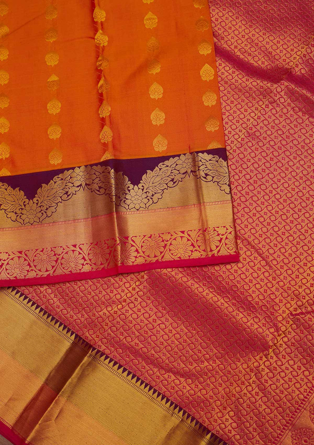 Orange Zariwork Pure Silk Designer Saree - Koskii