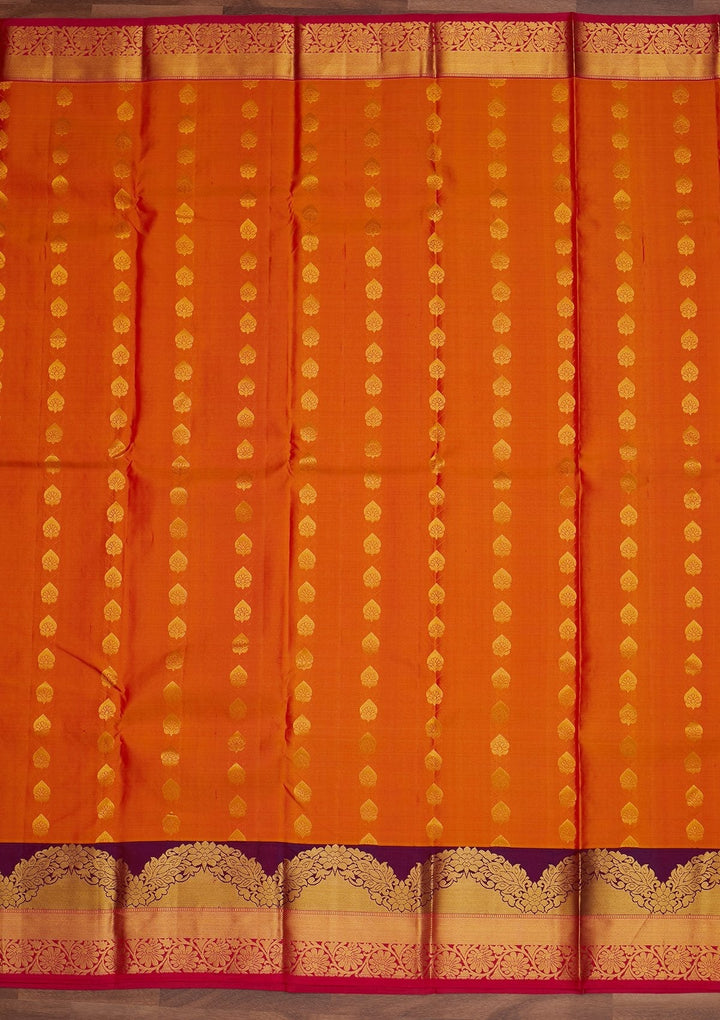 Orange Zariwork Pure Silk Designer Saree - Koskii
