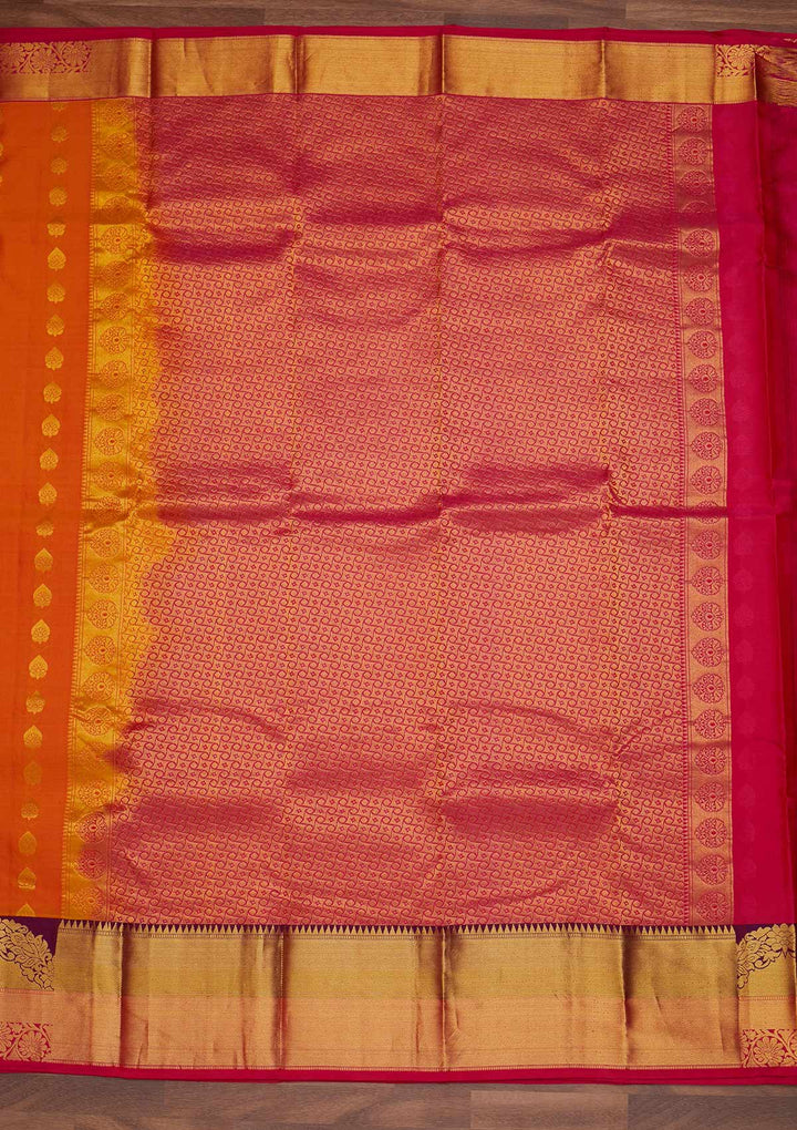 Orange Zariwork Pure Silk Designer Saree - Koskii