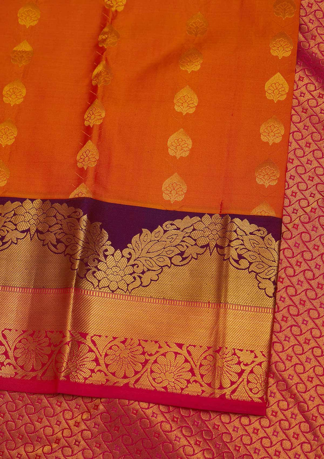Orange Zariwork Pure Silk Designer Saree - Koskii