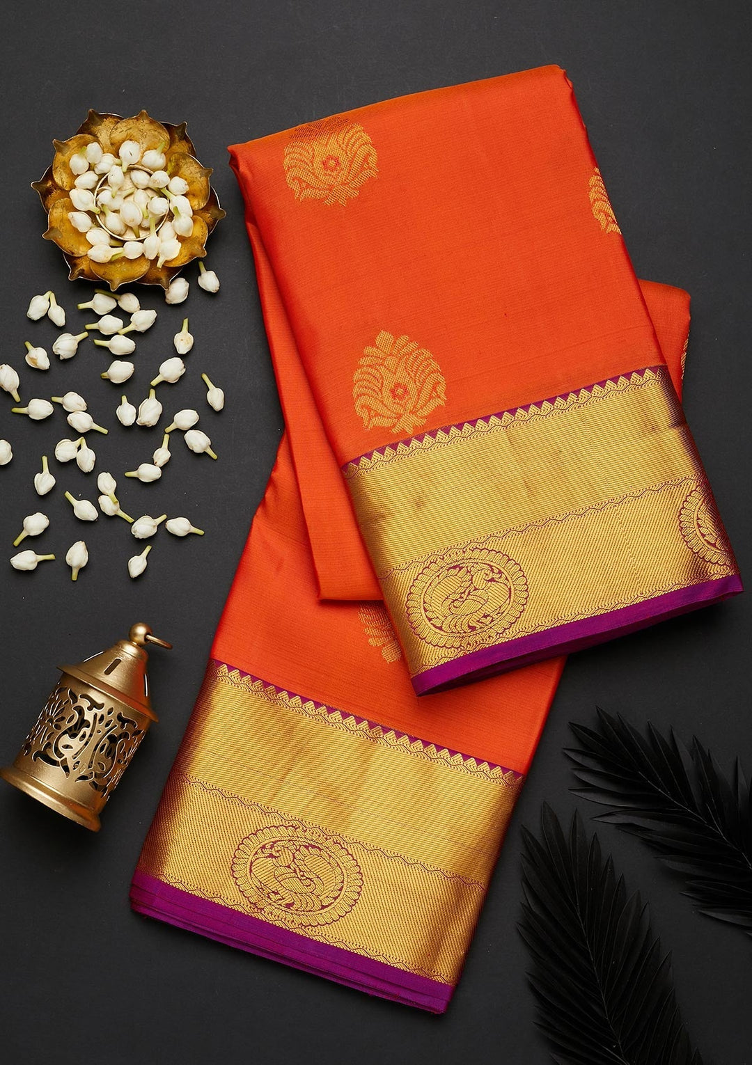 Orange Zariwork Pure Silk Designer Saree - Koskii