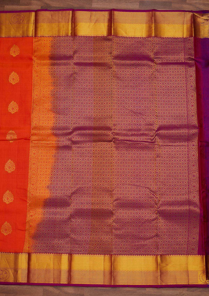 Orange Zariwork Pure Silk Designer Saree - Koskii