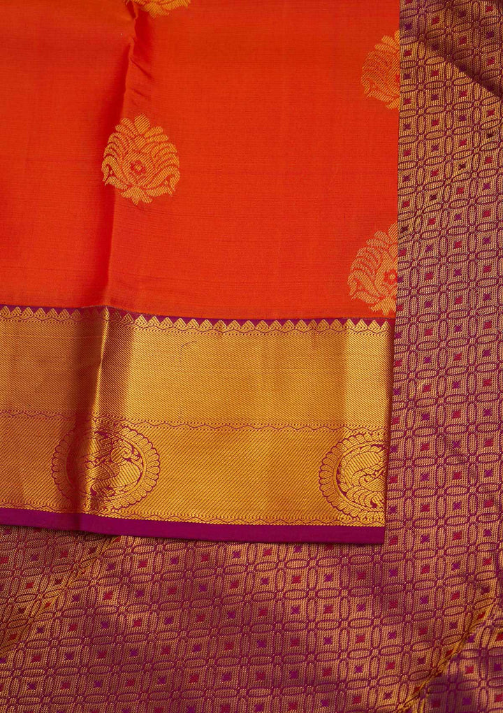 Orange Zariwork Pure Silk Designer Saree - Koskii