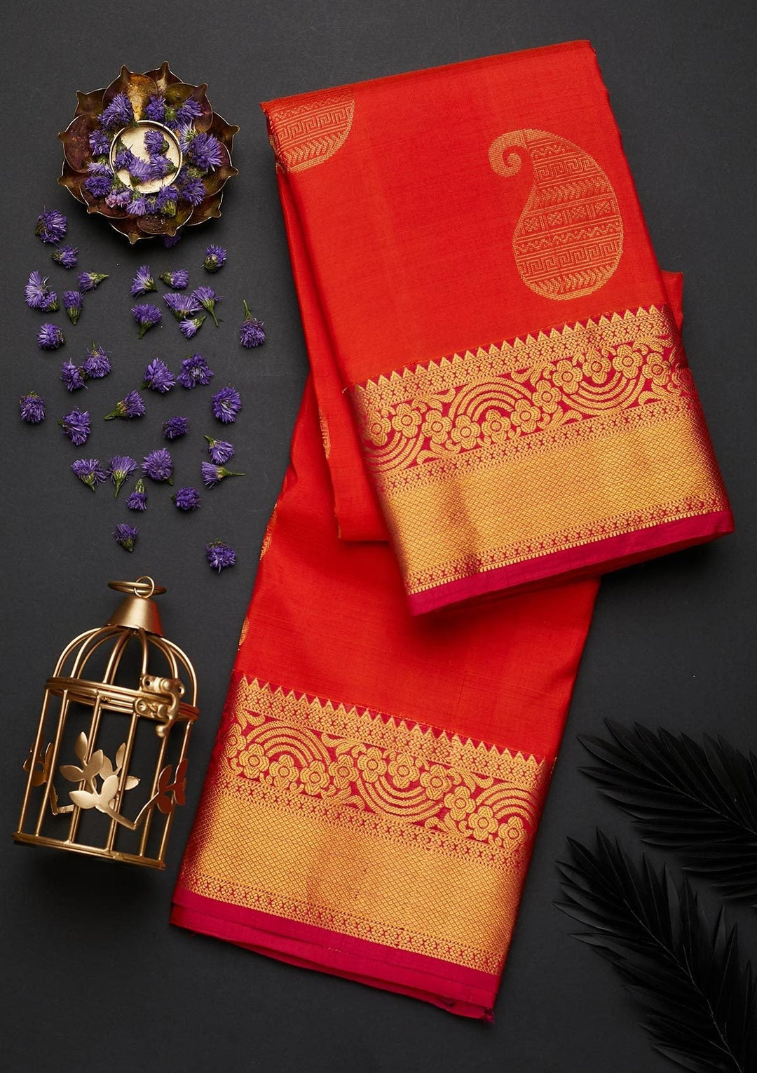 Orange Zariwork Pure Silk Designer Saree - Koskii