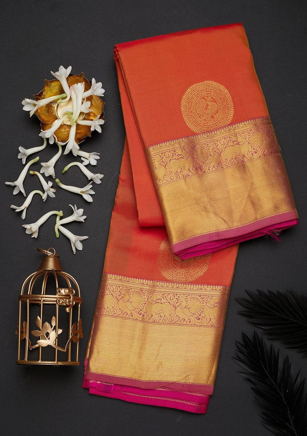 Orange Zariwork Pure Silk Designer Saree - Koskii
