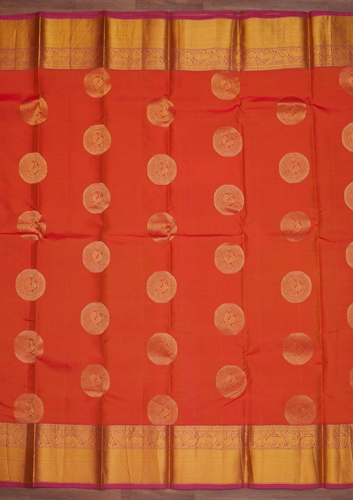 Orange Zariwork Pure Silk Designer Saree - Koskii