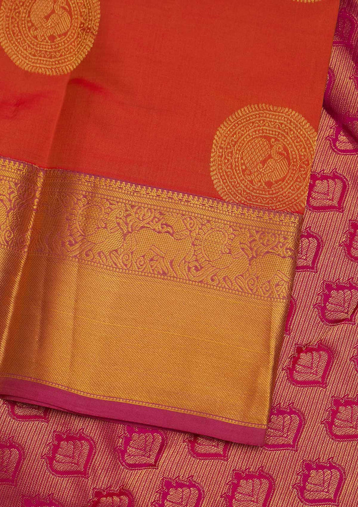 Orange Zariwork Pure Silk Designer Saree - Koskii