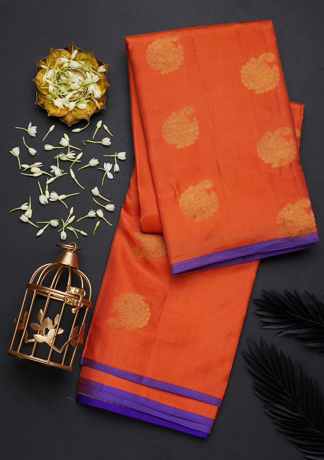 Orange Zariwork Pure Silk Designer Saree - Koskii